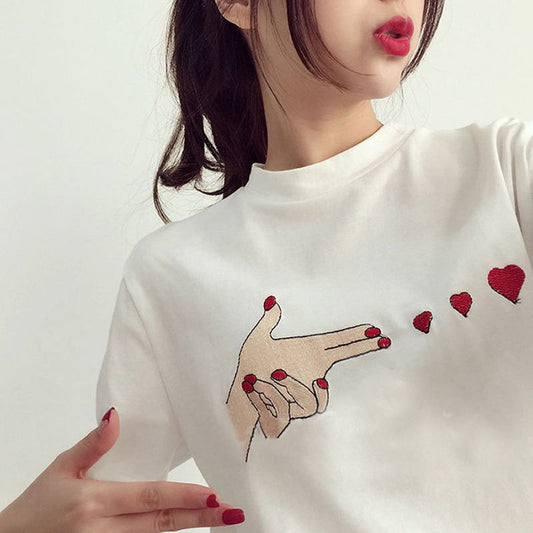 Embroidery Heart Short Sleeved Shirt