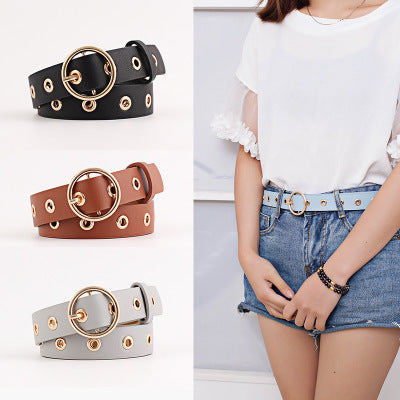 Round buckle wide belt ladies all-match belt