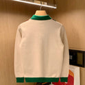 Young Vertical Striped Knitted Long Sleeve Color Matching Lapel Sweater