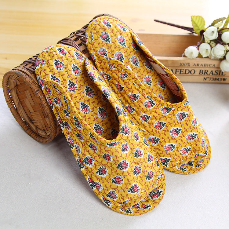 Women''s cotton quilted fabric soft bottom slippers