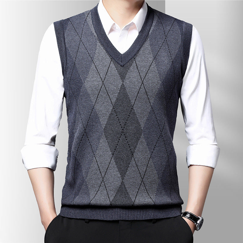 Winter New Men's Sleeveless Knitted Sweater Casual Plaid Vest