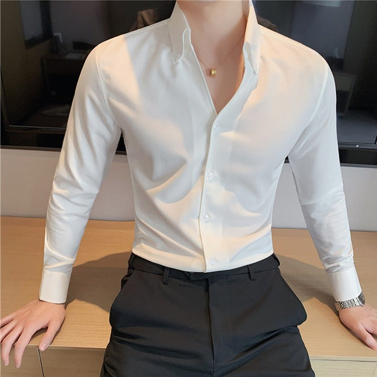 Large V-neck Men's Long-sleeved Business Shirt