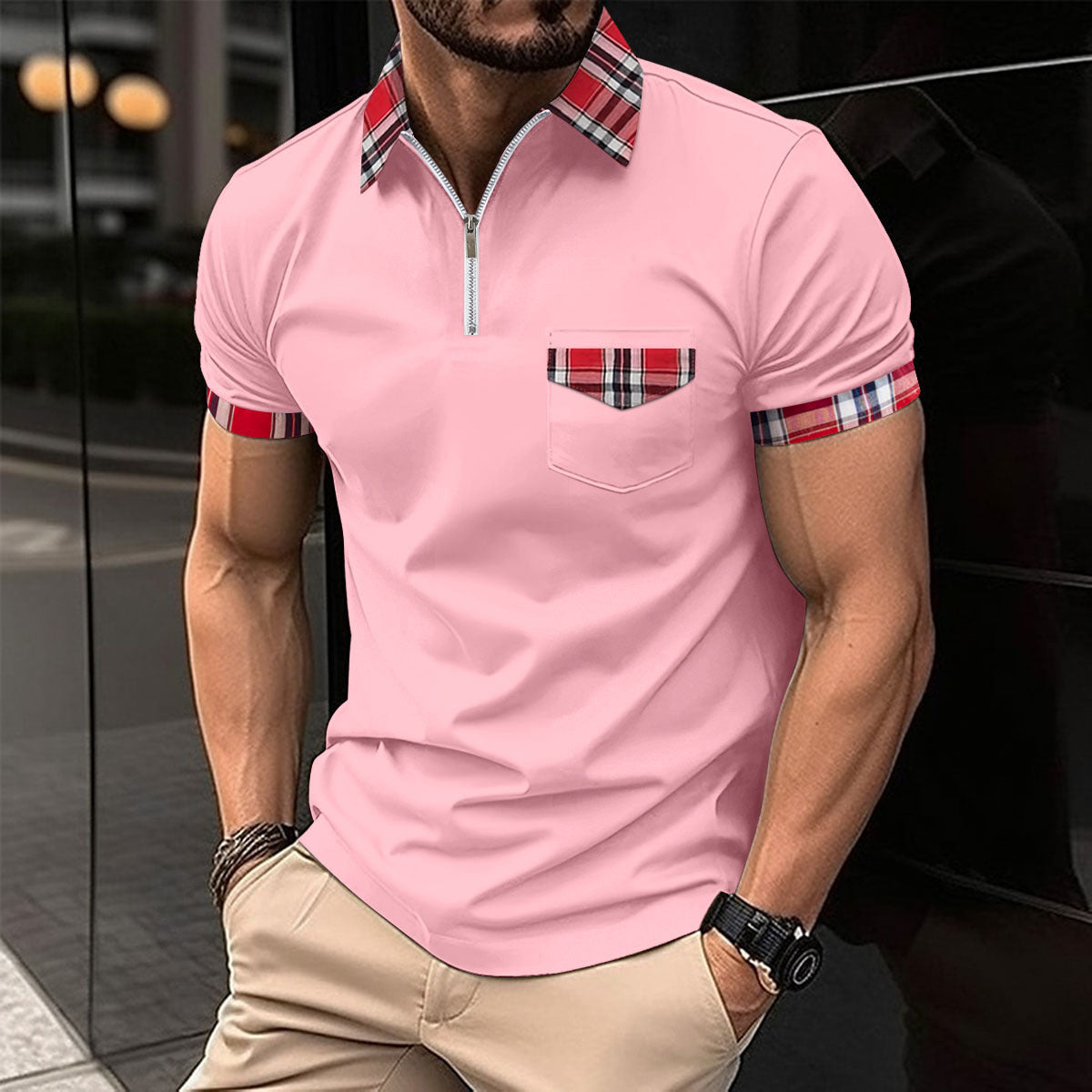 Men's Fashion Solid Color Casual Short Sleeve