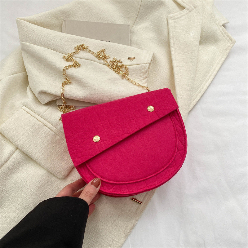 Casual Felt Solid Color One-shoulder Crossbody Bag Foreign Saddle