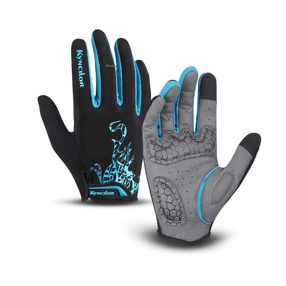 Outdoor Mountain Bike Long Finger Breathable Shock Absorption Wear-resistant Cycling Gloves