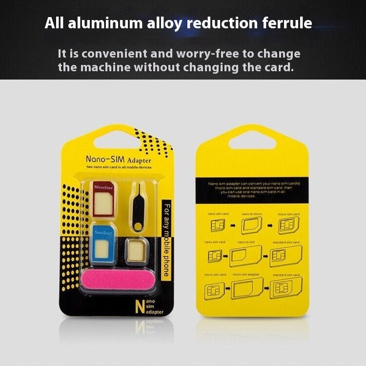 Metal SIM Support Sleeve Card Slot Standard To Micro SIM Phone Restorer Aluminum Alloy Five-piece Set