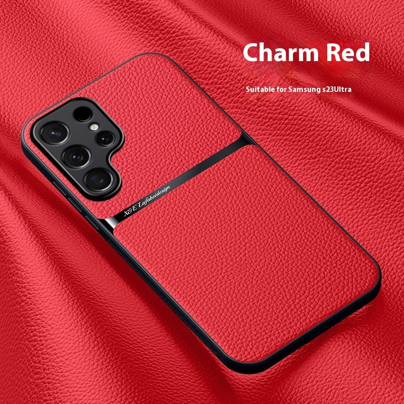 Litchi Leather Pattern Car Magnetic Anti-fall Phone Case