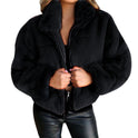 Women's plush short coat with stand-up collar zipper cardigan