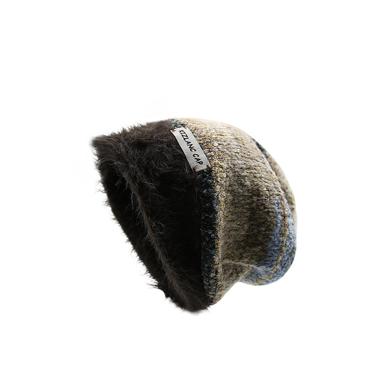 Plush Vintage Knitted Pile Heap Cap Sub Warm Wool Hat