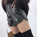 Pu leather pants thin velvet elastic high waist casual wide leg pants