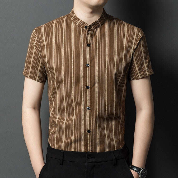 Cotton Stand Collar Chinese Style Short Sleeve Shirt