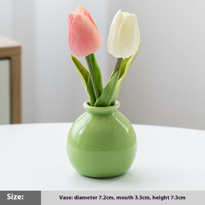 Mini Wide Mouth Ceramic Small Vase Artificial Flower