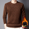 Men's Jacquard Long Sleeve Fleece-lined Thick Warm Sweater