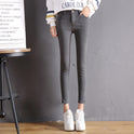 spring new high waist jeans female raw edge nine points trousers split fork pants female student pants