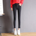 spring new high waist jeans female raw edge nine points trousers split fork pants female student pants