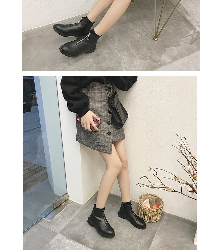 Martin boots female summer British style Korean version of the wild student guidi white front zip short boots