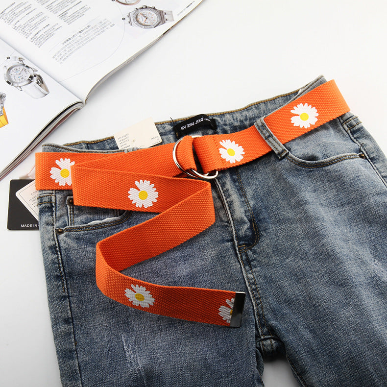 Daisy print nylon canvas belt