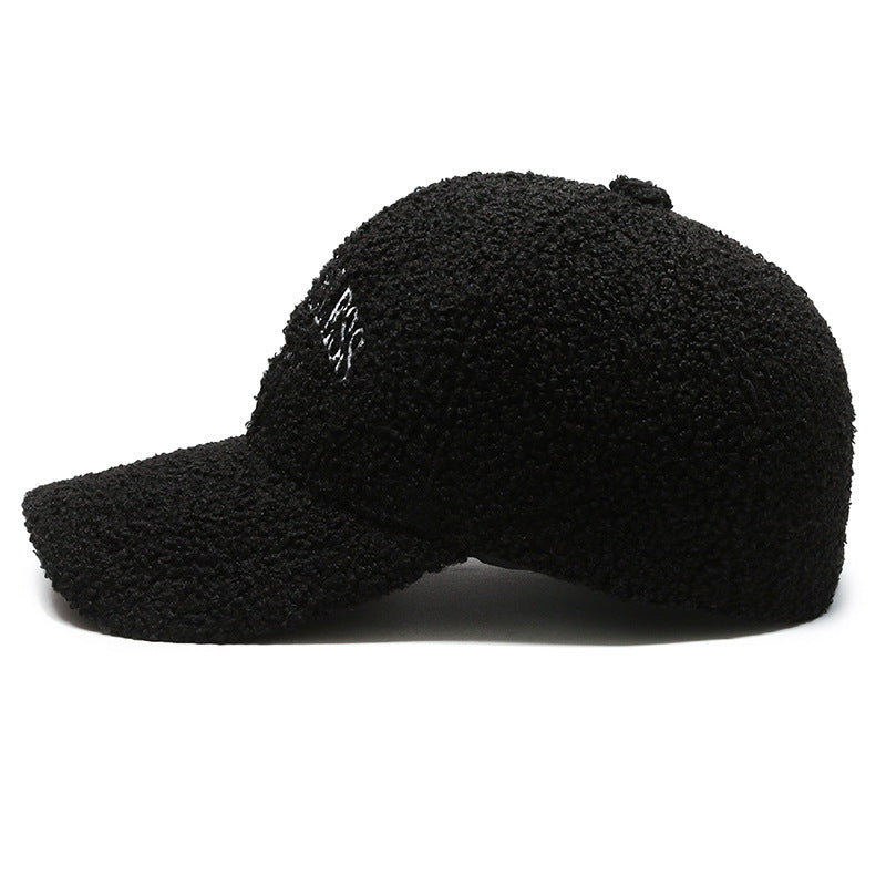 Lamb Wool Hat Autumn And Winter Letter Embroidered Peaked Cap