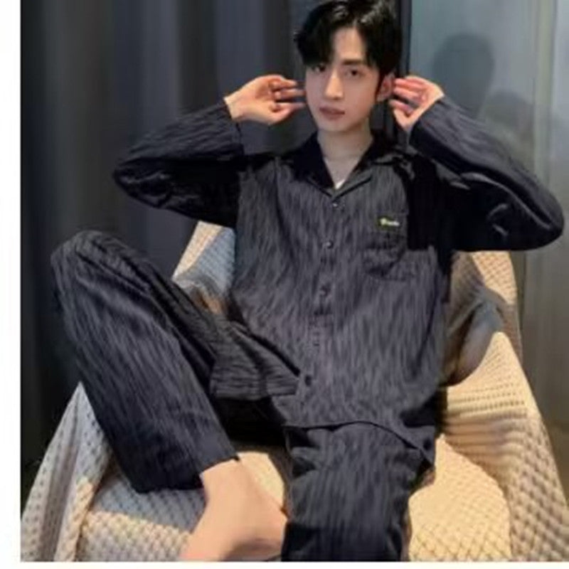 Men's Autumn And Winter Cotton Long-sleeved Trousers Thin Pajamas Loose Home Wear Suit Men