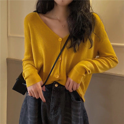 Women's Autumn V-neck Loose Thin Knit Jacket