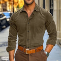 Men's Button Leisure Corduroy Shirt Long Sleeve Solid Color Polo Collar