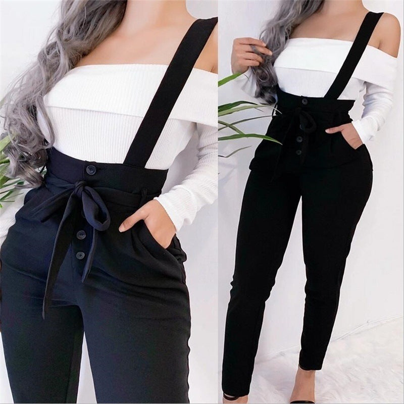 Fashion sexy slim casual suspender trousers