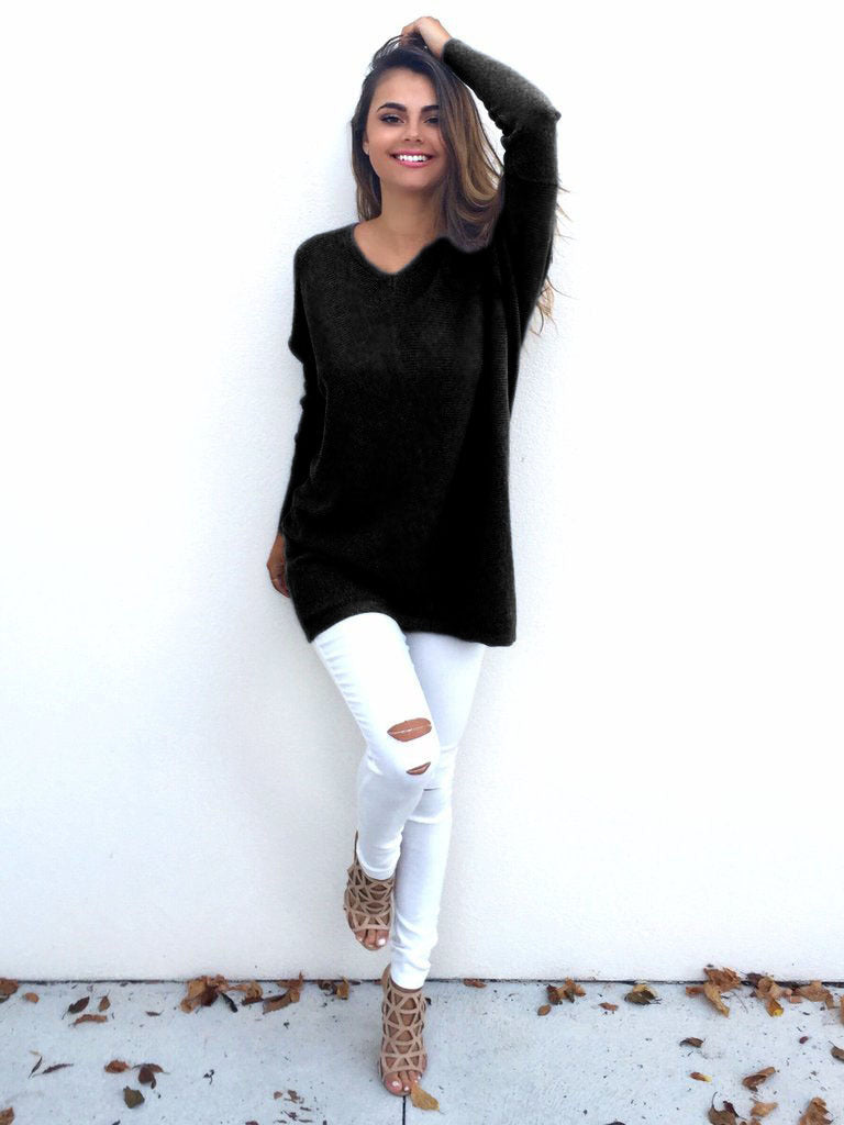 V-neck long sleeve women's thin sweater