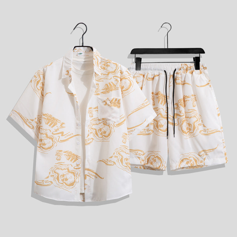 Hong Kong Style Retro Short Sleeve Printed Shirt