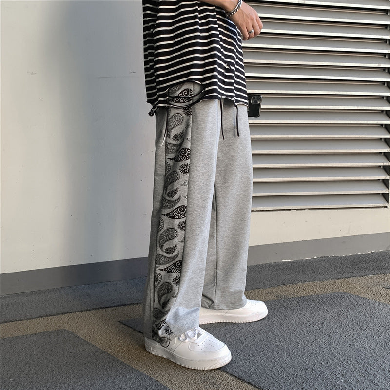 Korean Version Of The Trend Of Retro Cashew Flower Casual Pants Stitching Loose Drawstring Trousers