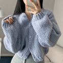 Women's Round Neck Lantern Sleeve Knitted Cardigan