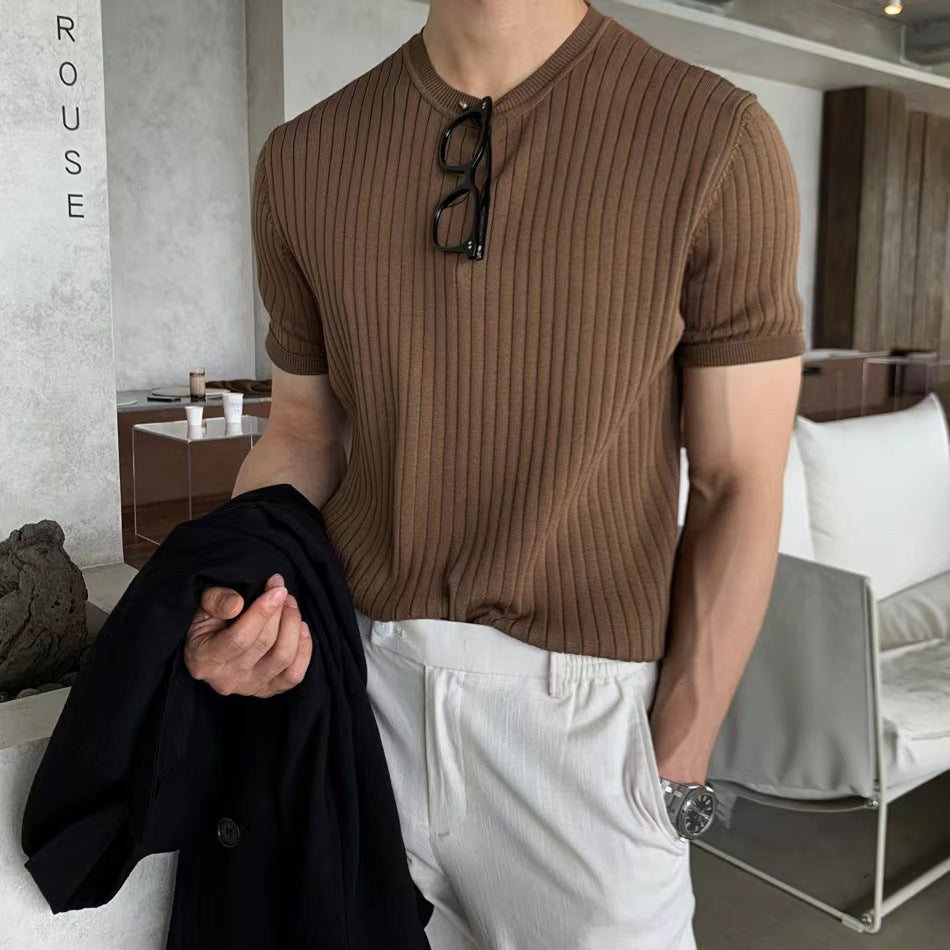 T-shirt Short-sleeved Sweater Stretch Korean Style Loose American Style Men's Top