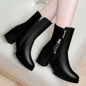 Women's mid-tube Martin boots with thick heel side zipper