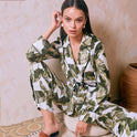 Banana Leaf Print Women's Pajama Set Long Sleeve Simple Homewear