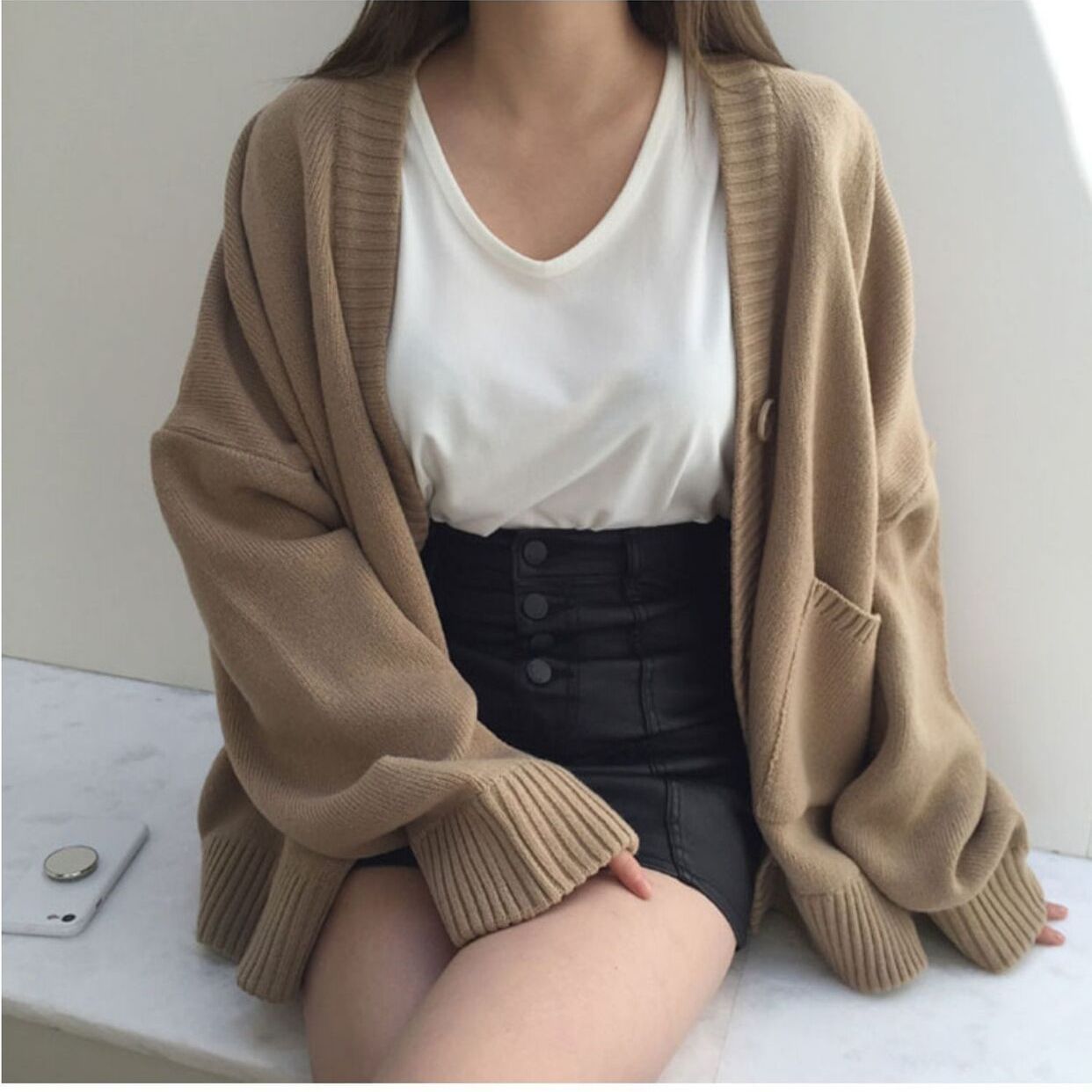 Women's Solid Color Fashion Casual Knitted Jacket