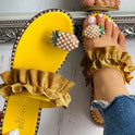 European And American Set Toe Lace Pineapple Flat Large Size Sandals And Slippers Women