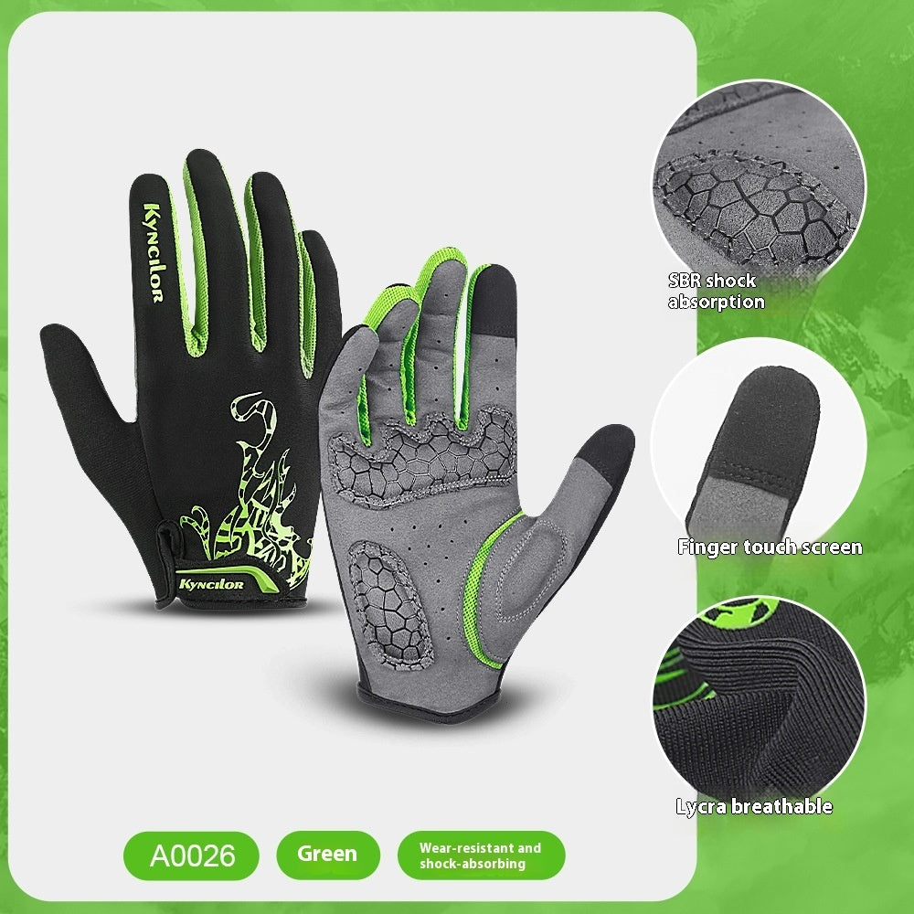 Outdoor Mountain Bike Long Finger Breathable Shock Absorption Wear-resistant Cycling Gloves