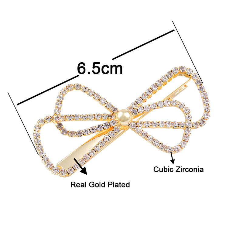 Sweet Rhinestone Pearl Hollowed-out Bow Barrettes Ins