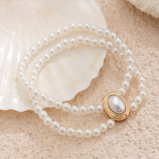 Vintage Elastic Double-layer Pearl Anklet Banquet