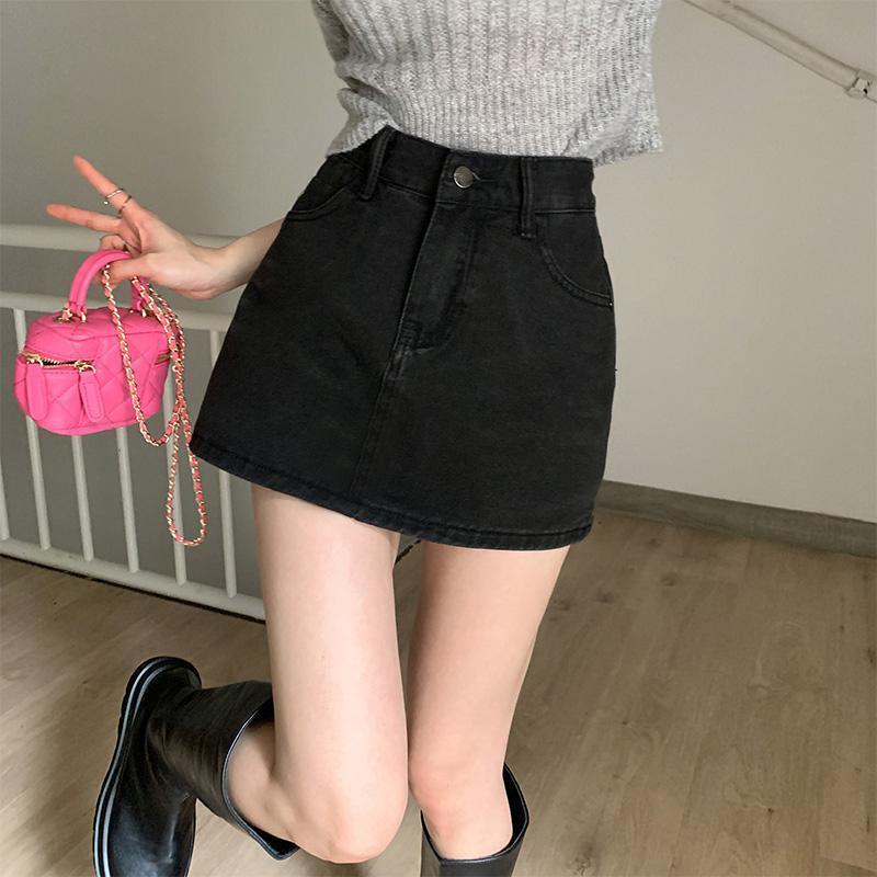 Denim Skirt Women's Black All-match High Waist A- Line Sheath Skirt