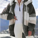 Women's Loose Plush Multicolor Hooded Jacket