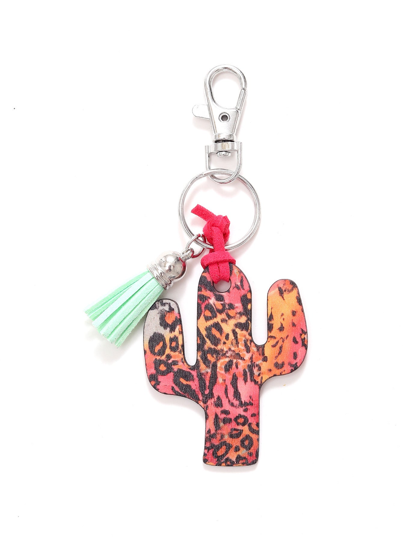 Wooden Cactus Keychain Leopard Flower