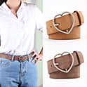 Women's Alloy Peach Heart Japanese Buckle Frosted Leather Wide Belt