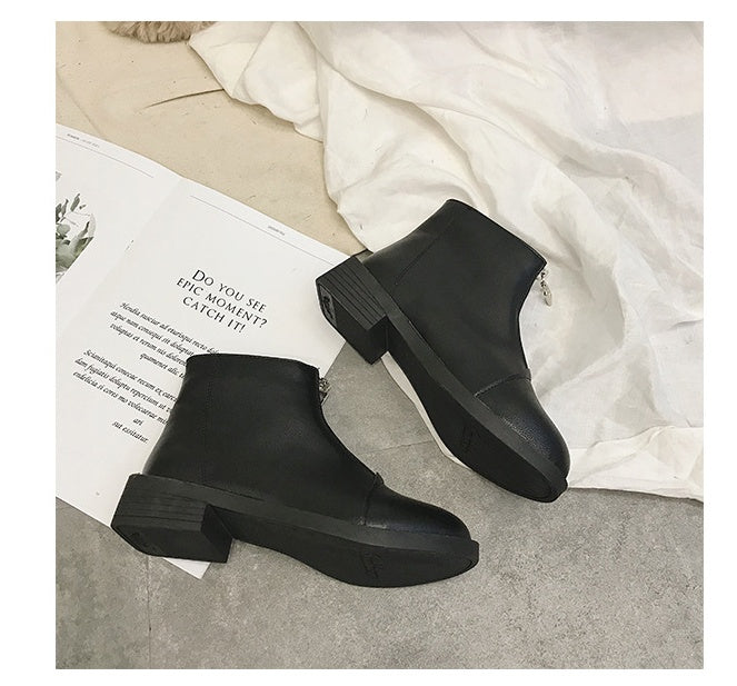 Martin boots female summer British style Korean version of the wild student guidi white front zip short boots