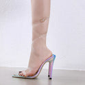 Snake print transparent fruit strap high heel sandals