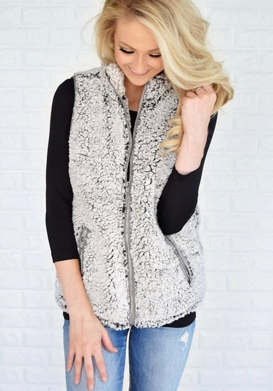 New Women's Plush Vest Jacket, Stand-Up Collar Sleeveless Women's Vest Top