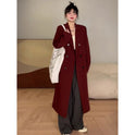 High-grade Red Mid-length Suit Woolen Coat For Women