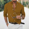 New Long Sleeve Button Lapel Men's Linen Shirt