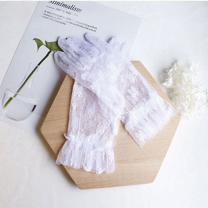 Korean Style White Lace Flower Gloves