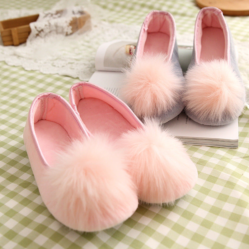 Super Soft Big Hair Ball Super Cute Flat Heel Low Top Bag Heel Pedal Shoes