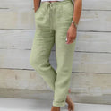 Cotton And Linen Women's High Waist Elastic Waist Solid Color Cotton And Linen Casual Pants